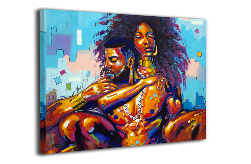 African American Lovers Couple Modern Canvas Prints